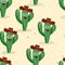 Seamless pattern with cactus with thorns, succulent on color background. Vector drawing illustration for icon, game