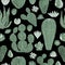 Seamless Pattern Cactuses hand-painted illustration on black background Exotic desert plant. Inroom plant for home decor
