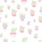 Seamless pattern of Cactuses and Succulents with funny. Editable elements, icons for textile, web.