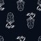 Seamless pattern with Cairo label with hand drawn Sphinx, lettering Cairo on dark blue background