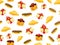 Seamless pattern with cake, croissant and eclair