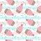 Seamless pattern with cakes. Cakes with cherries, vector repeating pastel delicate background.