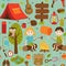 Seamless pattern with camping elements and characters