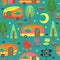 Seamless pattern with  camping  trailer