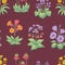 Seamless pattern with canary islands flowers on burgundy background