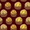 Seamless pattern Candy chocolate truffles in foil and paper cup. Drawing by hand sketch doodles. Golden yellow brown color. Vector