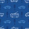 Seamless pattern with car and tram icons. Road traffic background