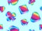 Seamless pattern with card suits: diamonds, hearts, clubs, spades in 3d style. Isometric card suits with rainbow gradient. Design