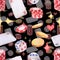 seamless pattern with card suits. Playing cards spade, heart, club, diamond. Casino poker watercolor illustration