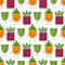 Seamless pattern carrot cucumber beet shaped patch pocket. Character pocket carrot cucumber beet. Cartoon style.