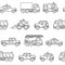 Seamless pattern cars. Black and white background in cartoon sty