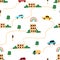 Seamless pattern with cars and roads.