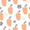 Seamless pattern with cartoon apple, decor elements. fruit theme. vector. hand drawing.