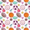 Seamless pattern with cartoon balls in doodle style from popular team sports on a white background