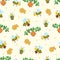 Seamless pattern of cartoon bees, hive and honey. Vector illustration Wallpaper background.