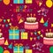 Seamless pattern with cartoon birthday accessories. for fabric print, textile, gift wrapping paper. colorful vector for kids, flat
