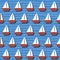 Seamless Pattern with Cartoon Boats on the Sea. Vector