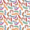 Seamless pattern with cartoon bright caterpillars, slugs and hairy centipedes on white background. Insects background