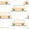 Seamless pattern with cartoon buses, decor elements. Colorful vector flat style for kids. hand drawing.