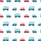 Seamless pattern with cartoon cars background. Vector