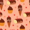 Seamless pattern cartoon chocolate dessert. cute food wallpaper for textile, gift wrap paper