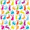 Seamless pattern with cartoon colorful bright hares. Animal pattern.