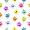 Seamless pattern cartoon cute monsters background.