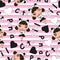 Seamless pattern cartoon with cute panda girls on striped pink background suitable for kid wallpaper