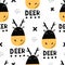 Seamless pattern with cartoon deer, lettering, decor elements. vector. Hand drawing for children. animal theme.