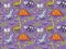 Seamless pattern with cartoon dinosaurs in halloween suits