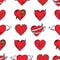 Seamless pattern of cartoon drawn hearts in different states