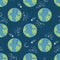 Seamless pattern cartoon Earth planet. Happy globe character in space