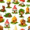 Seamless pattern of cartoon fairytale gnome houses