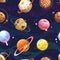 Seamless pattern with cartoon fantasy food planets.