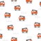 Seamless pattern with cartoon fire engines, decor elements. Colorful vector flat style for kids. hand drawing.