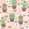 Seamless pattern with cartoon funny cactus in glasses