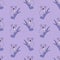 Seamless pattern with cartoon funny koala on branch on purple background