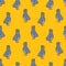 Seamless pattern with cartoon funny stupid pigeon on yellow background