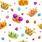 Seamless pattern with cartoon golden king crowns