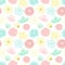 A seamless pattern of cartoon hand-drawn flowers and blossoms. Illustration in pastel shades for clothes, wrappers, gifts, textile