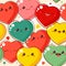 Seamless pattern with cartoon hearts with emoji faces. Cute Valentine print in kawaii style. Endless texture can be used for