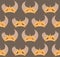 Seamless pattern with cartoon horned viking helmets in a row on dark background. Texture with the ammunition of the ancient