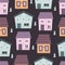 seamless pattern with cartoon houses, tree, decor elements. colorful vector for kids, flat style.