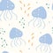 Seamless pattern with cartoon jellyfish. Flat vector cartoon textured illustration of ocean underwater inhabitants. Creative