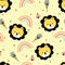 Seamless pattern with cartoon lion, flower and rainbow. for fabric print, textile, gift wrapping paper. colorful vector for kids