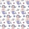 Seamless pattern with cartoon mermaids.