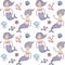 Seamless pattern with cartoon mermaids.