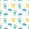 Seamless pattern with cartoon monsters, space aliens. Modern flat design.