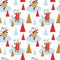 Seamless pattern cartoon mouse skating on ice. Cute mice engaged in winter sports. Christmas background. Funny animal playing in