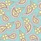 Seamless pattern of cartoon paisley and flower